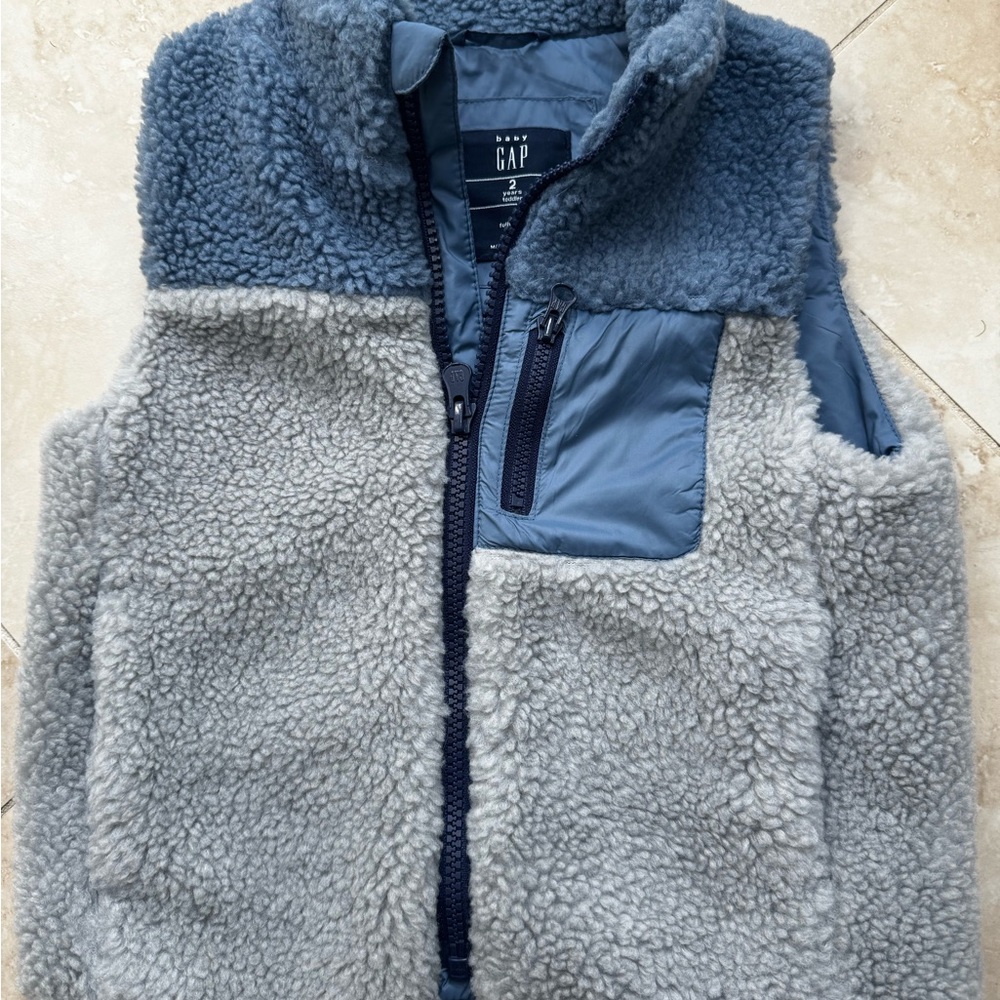 GAP Kids Blue and Gray Sherpa Vest 2T